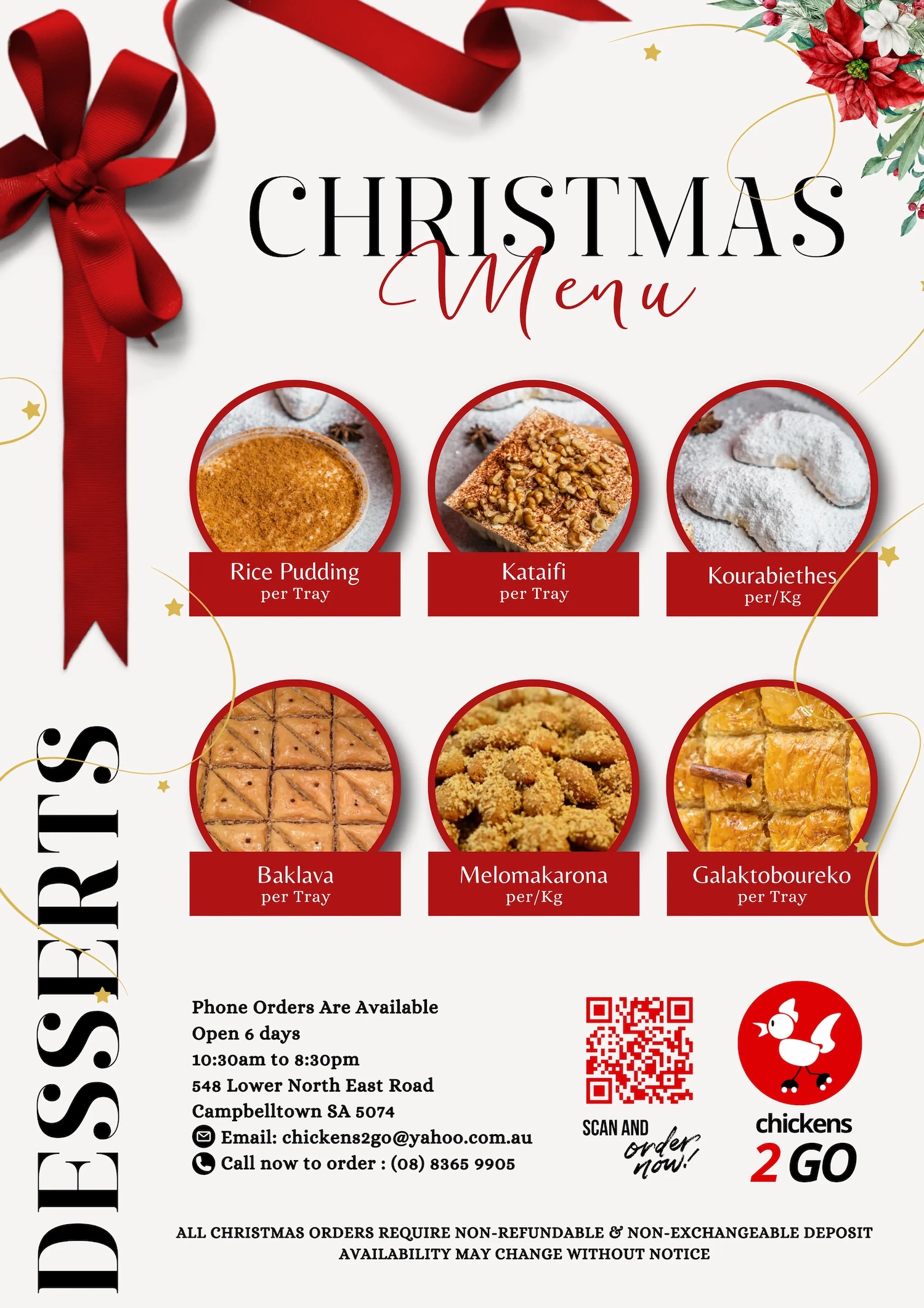 chickens 2 go christmas menu desserts