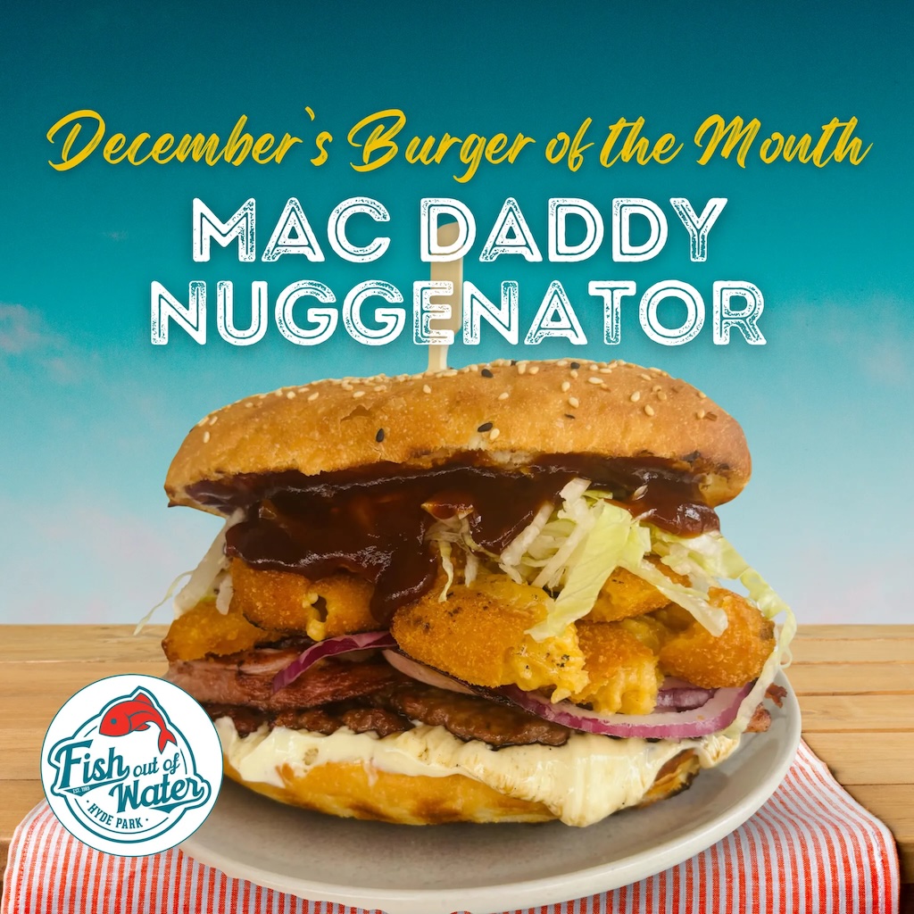 burger of the month, December 2024 burger, Mac Daddy Nuggenator