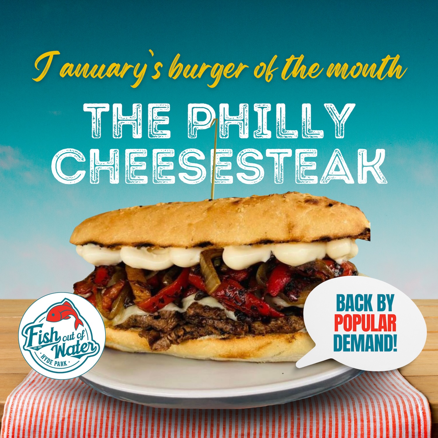 burger of the month, January 2024 burger, The Philly Cheese Steak