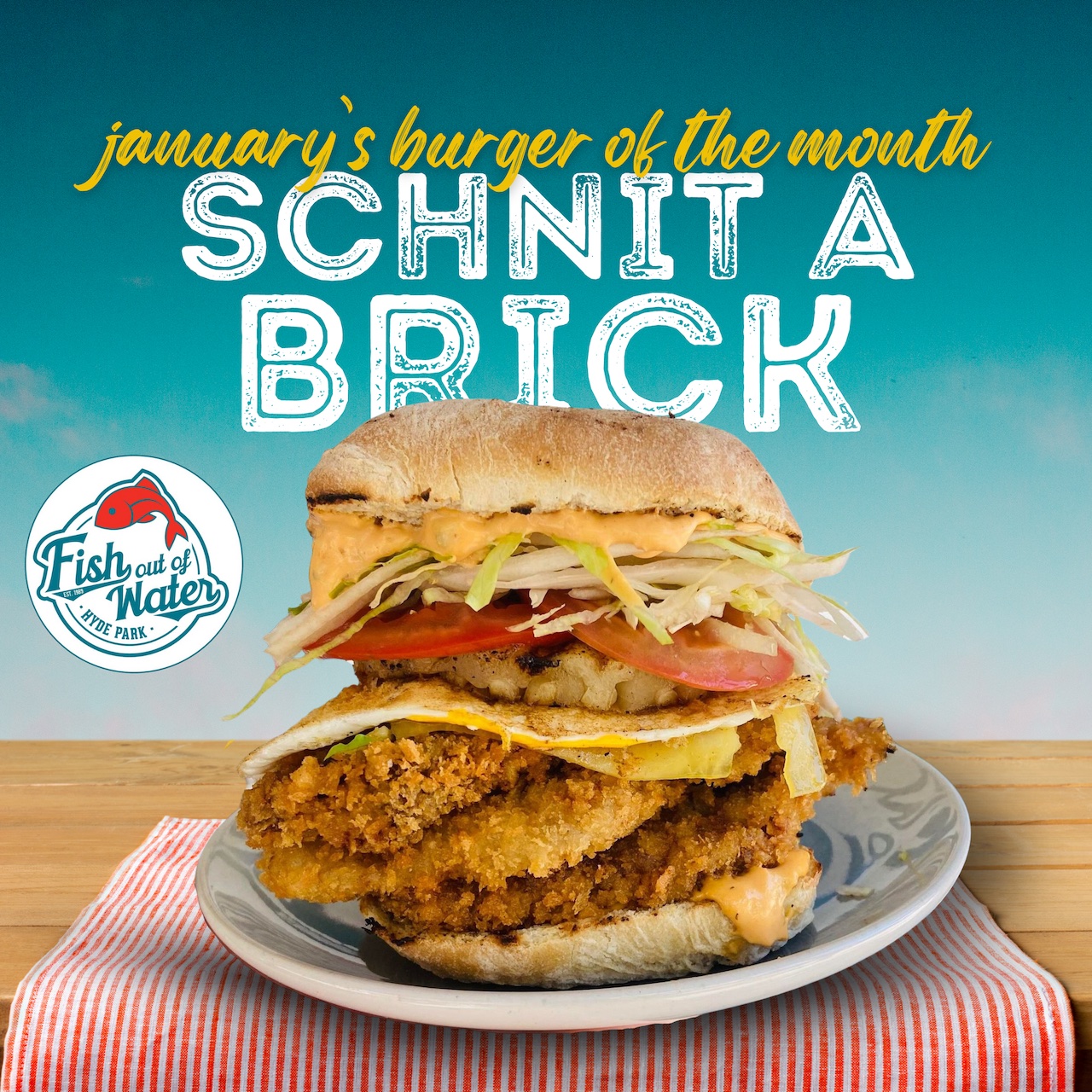 January burger, Schnit-A-Brick
